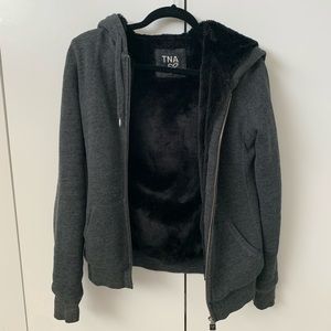 TNA FUR LINED HOODIE  BLACK - SMALL